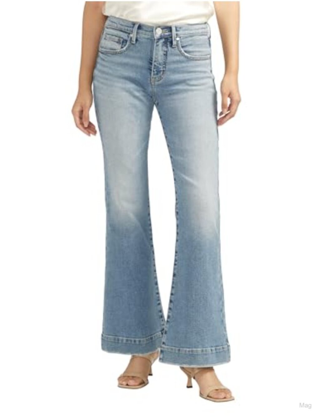 Mid Rise Flare Leg Jeans Cotton Blend Stretchable 5-Pocket
